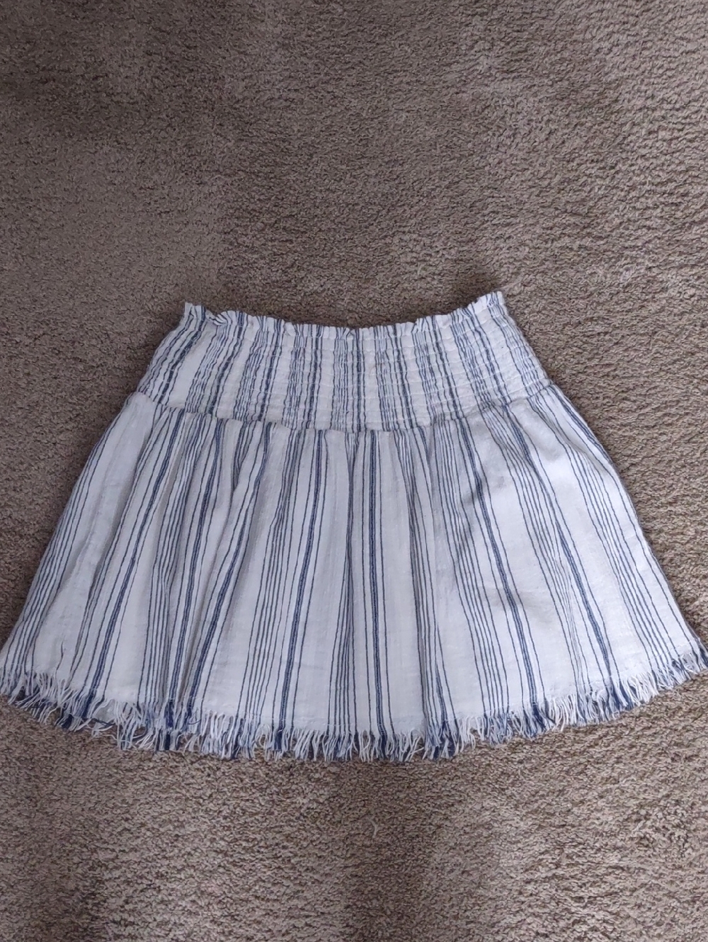 Aerie Mini Skirt, Elastic Waist, Cream With Blue Stripes